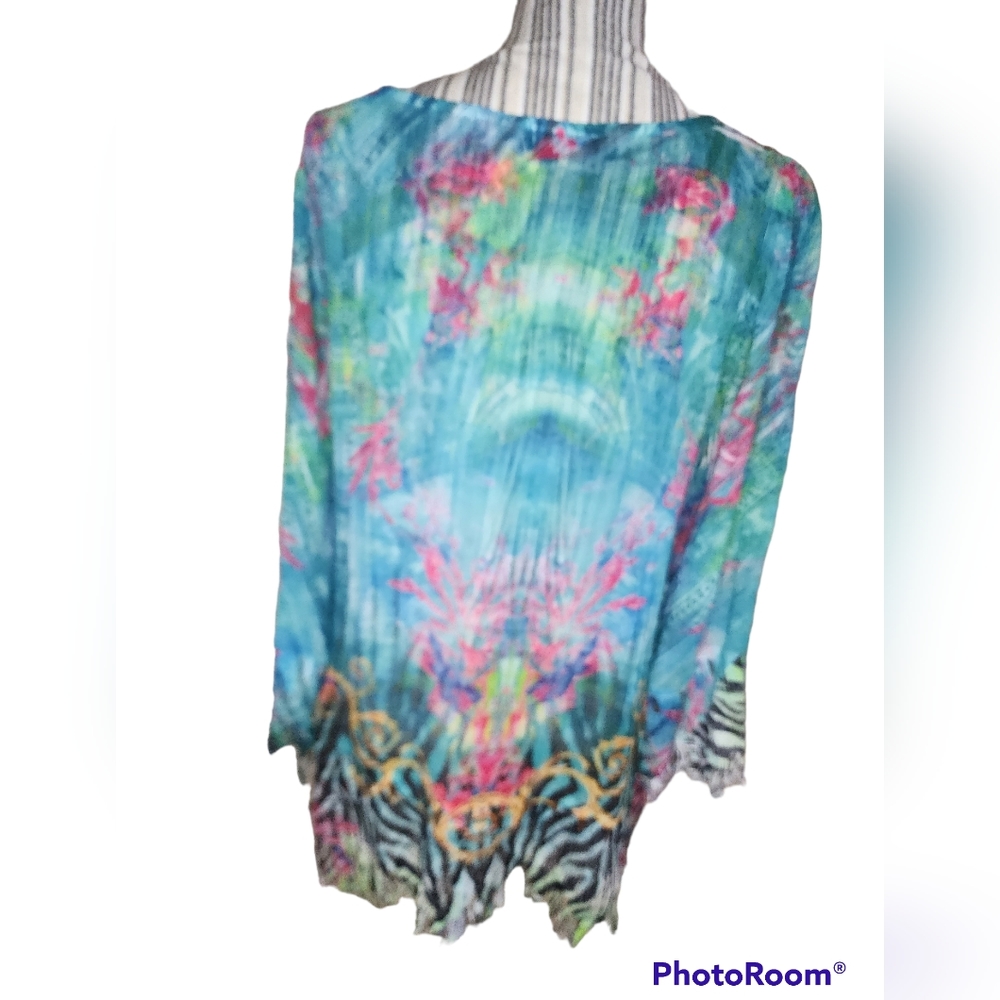 Sienna Rose green floral fringed tunic size L